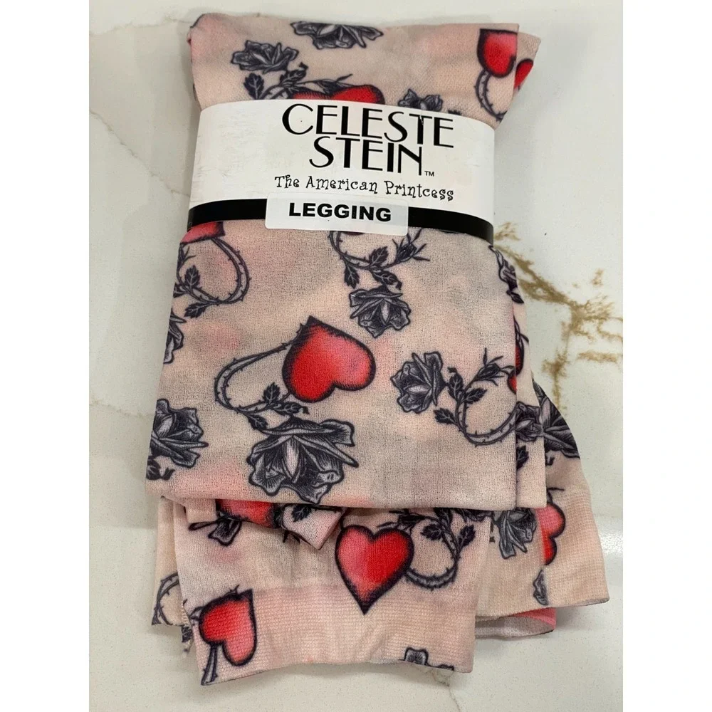 Vintage Celeste Stein Footless Leggings Women One Size Rose Heart Semi-Sheer New